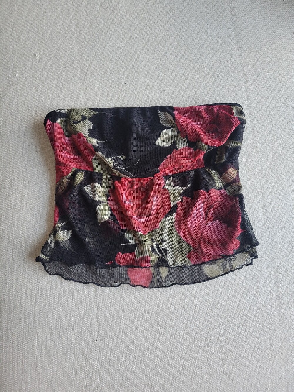 silence + noise Black Strapless Top with Red Rose Print Size Medium
